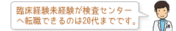 臨床経験未経験が検査センターへ転職できるのは20代までです。