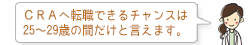 CRAへ転職できるチャンスは25~29歳の間だけと言えます。